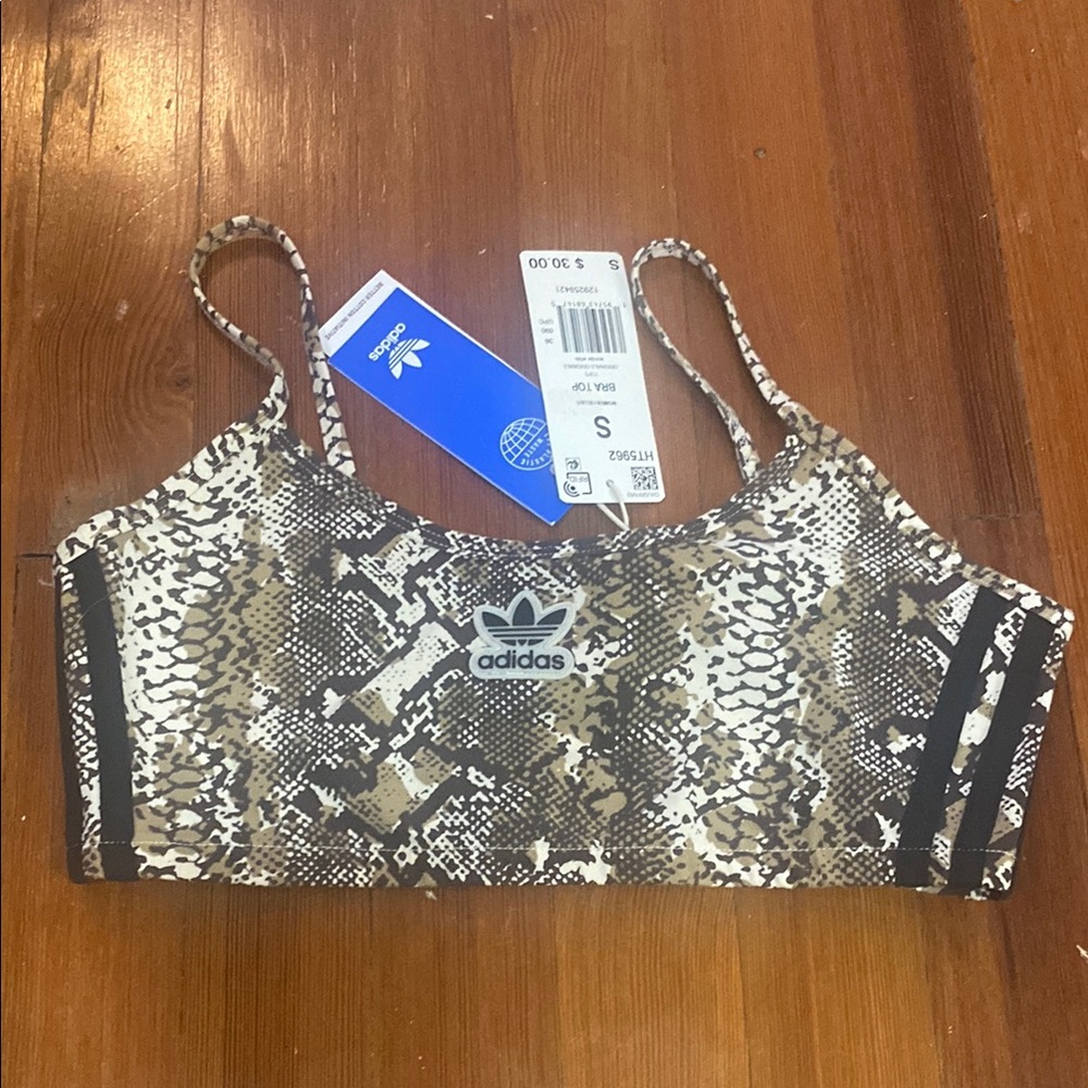 Adidas Brown and Tan Snake Print Sports Bra
